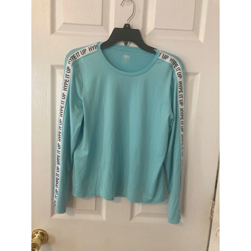 Athletic Works Womens Aqua Blue Hype It Up Tape Long Sleeve Activewear Top Small